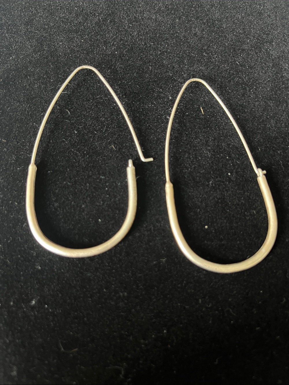 Matte Silver Teardrop Wire Hoop Earrings